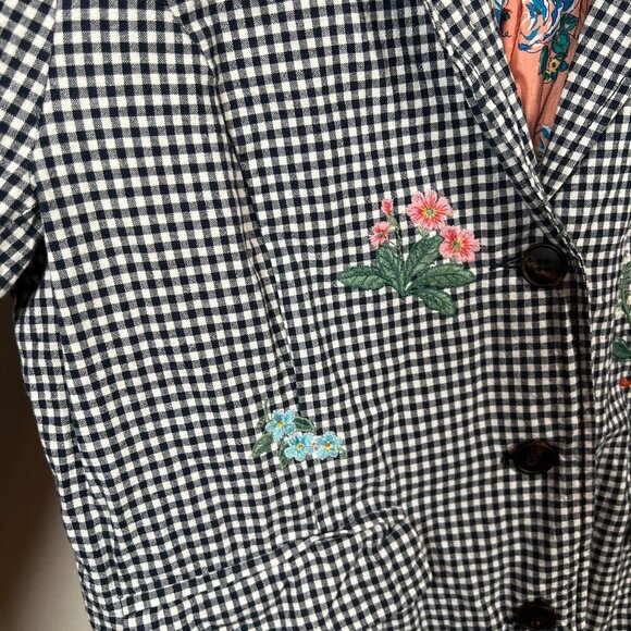 Sundance Tansy Gingham Floral Blazer Jacket Size Small Blue Linen Embroidery - Picture 7 of 11
